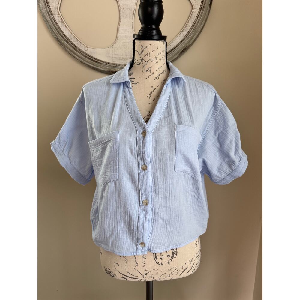 ZOA New York Sleeveless Button Down Blouse Top Tie Front Navy Blue Size L